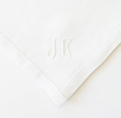 MENS CLASSIC font Embroidered Monogrammed Handkerchief, wedding handkerchief or pocket square, groomsmen gifts, father of bride or groo - image1